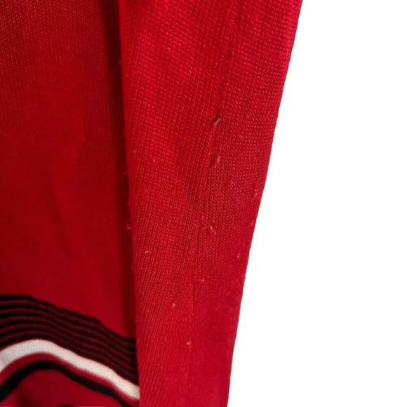 Calvin Klein Red Striped Sweater Tunic XL Slit Hem Black And White Trim Knit Top - Picture 6 of 9